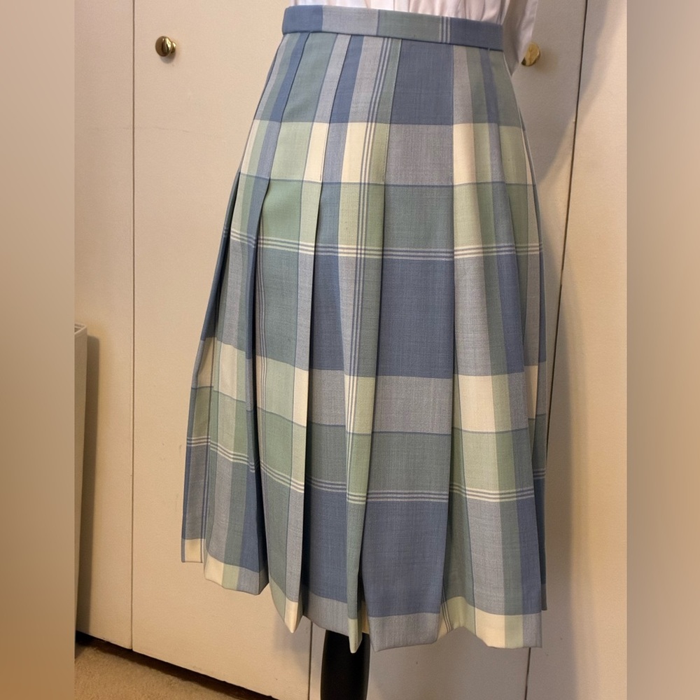 Pendleton Skirt in a Pastel Blue and Green Pleated Plaid Made in the USA - Picture 14 of 15